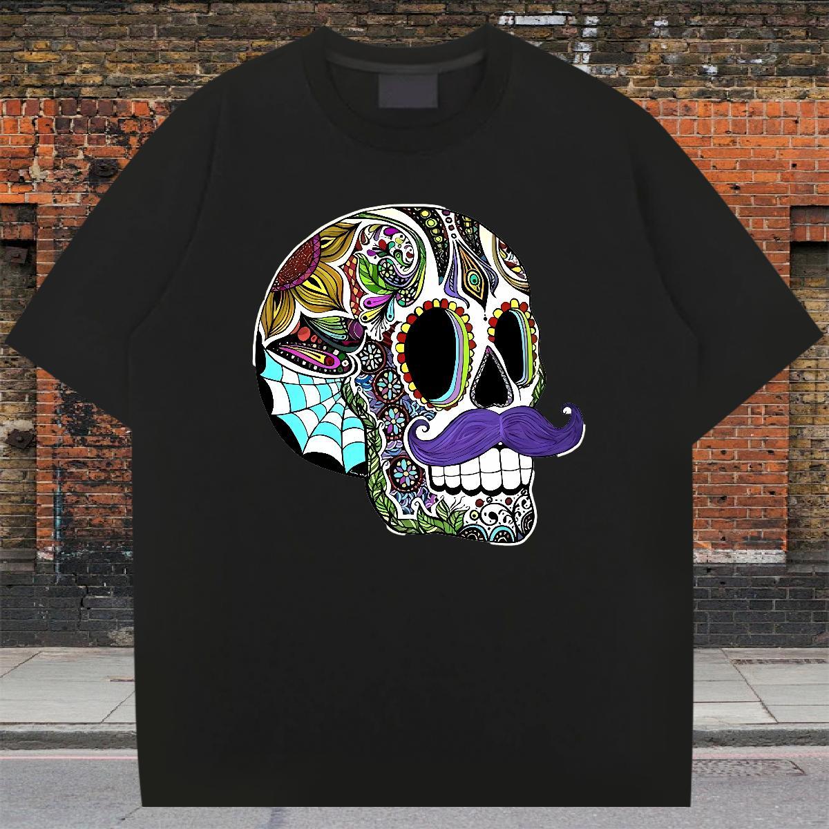 Soft Man T Shirts 230g 100% Cotton skull Street Floral Print Breathable Short Sleeve Couples T Shirts Custom Tee Shirt