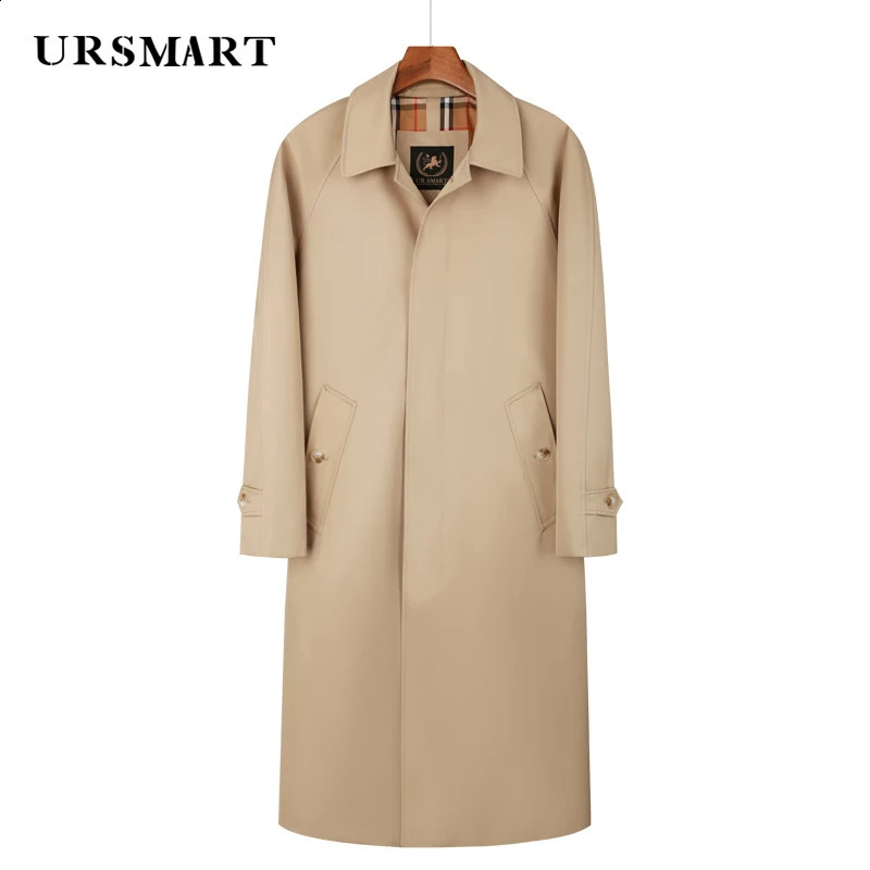 mens windbreaker single breasted long length classic turn down spring and autumn fashion thick trench coat men 240822
