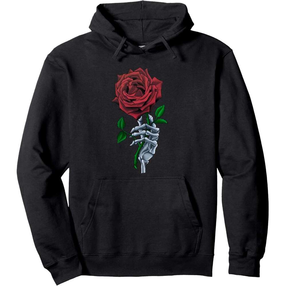 Hoodie for Mens Womens Skeleton Hand Red Rose wer Pullover Hoodie Graphic Hoodies sweatshirt Pullover Long Sleeve