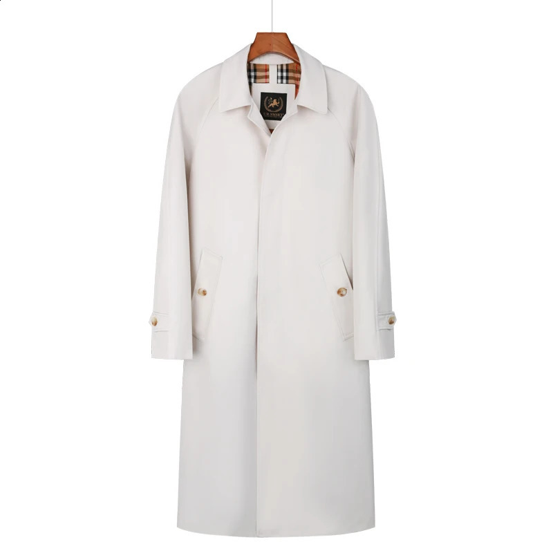 mens windbreaker single breasted long length classic turn down spring and autumn fashion thick trench coat men 240822