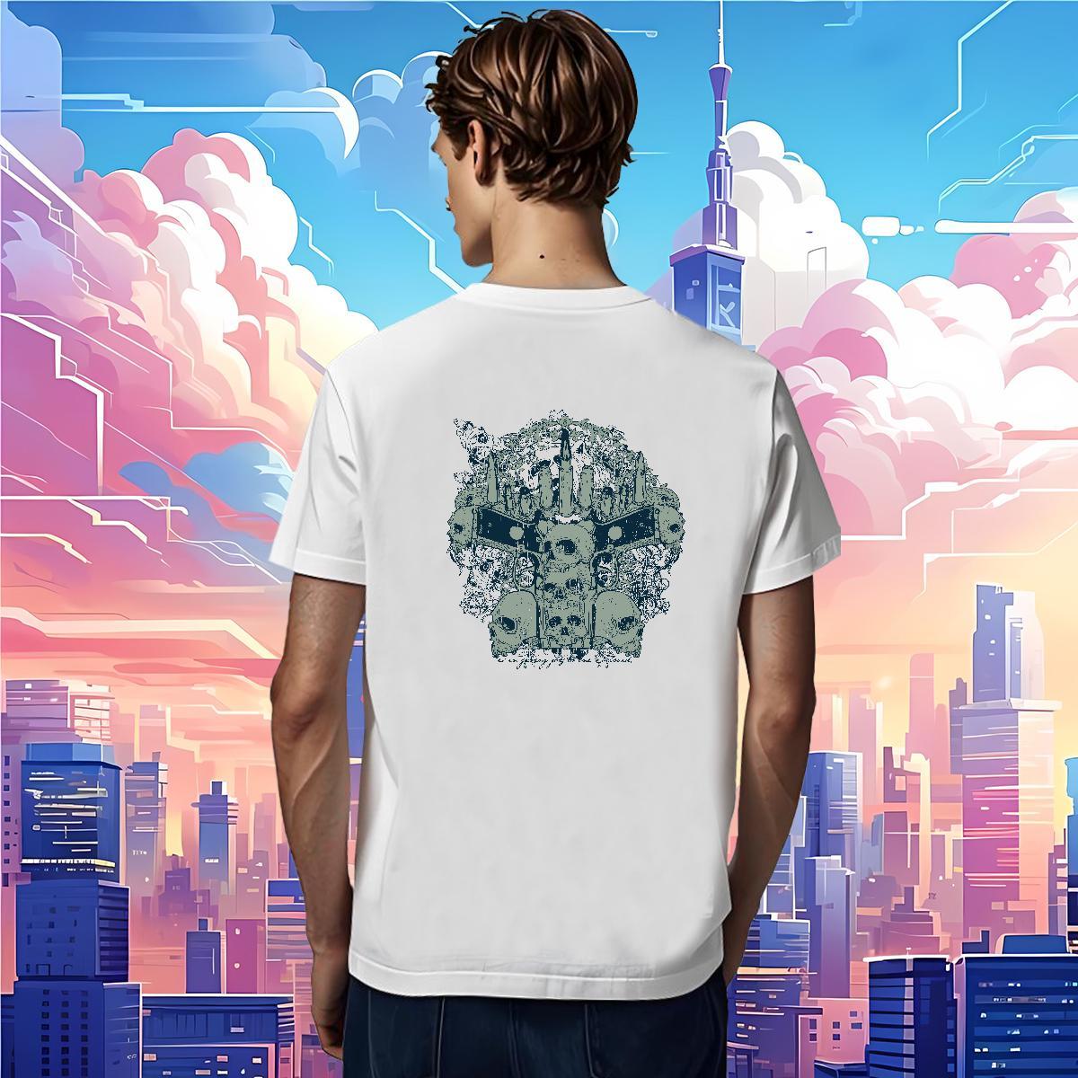 Loose T-Shirts for Men 230g Pure Cotton skull Street Casual Custom Print Oversized O-Neck Short Sleeve Men Tees Free Shipping Tops Tees