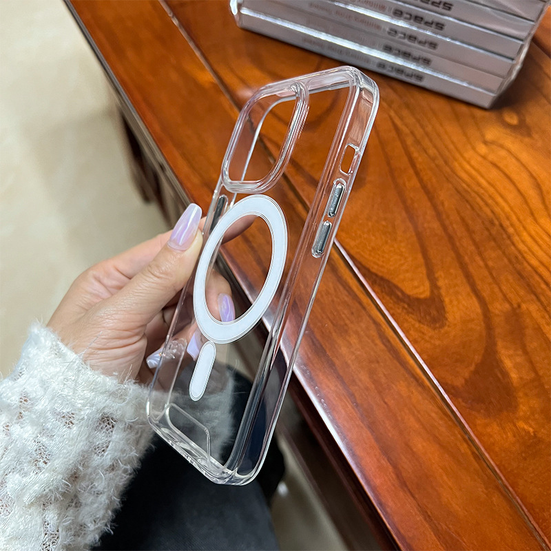 Space Clear Acrylic Magnetic For Magsafe Wireless Charging Cases Rugged Hybrid With Silver Button Shockproof For iPhone 17 16e 16 15 14 13 12 11 Pro M