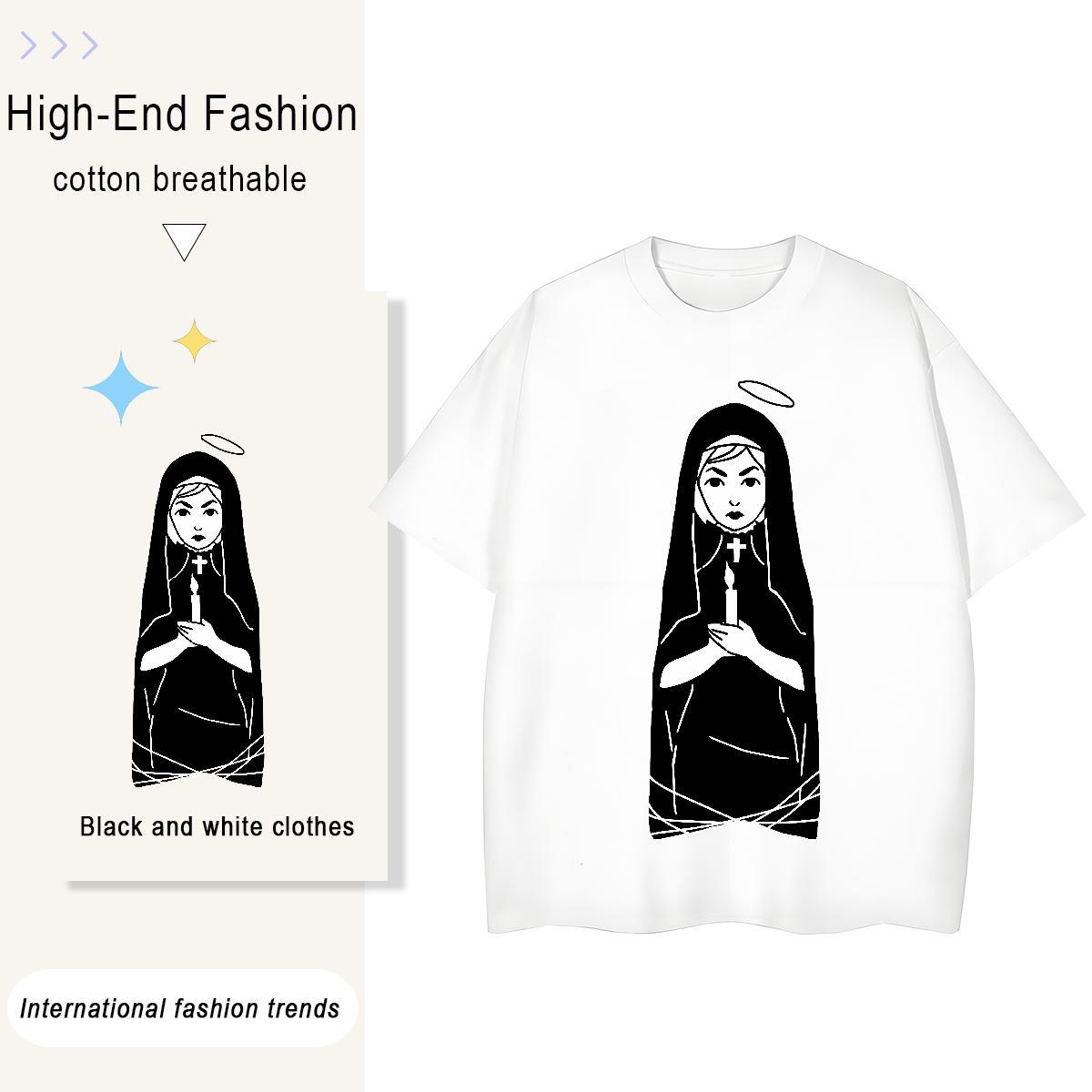 Unisex Lady T shirt 230g 100% Cotton nun Sports Casual Womens T Shirts Short sleeve Soft White Plus Size Tees Shirts