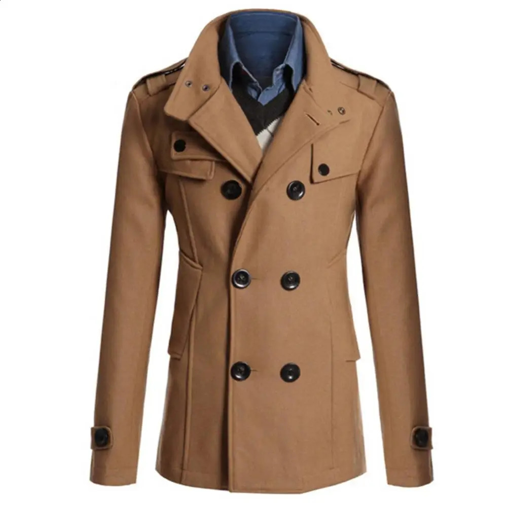 Ultra thin mens double chest pocket jacket long sleeved wool autumn collar Ele-choice M-3XL autumn collar 240829