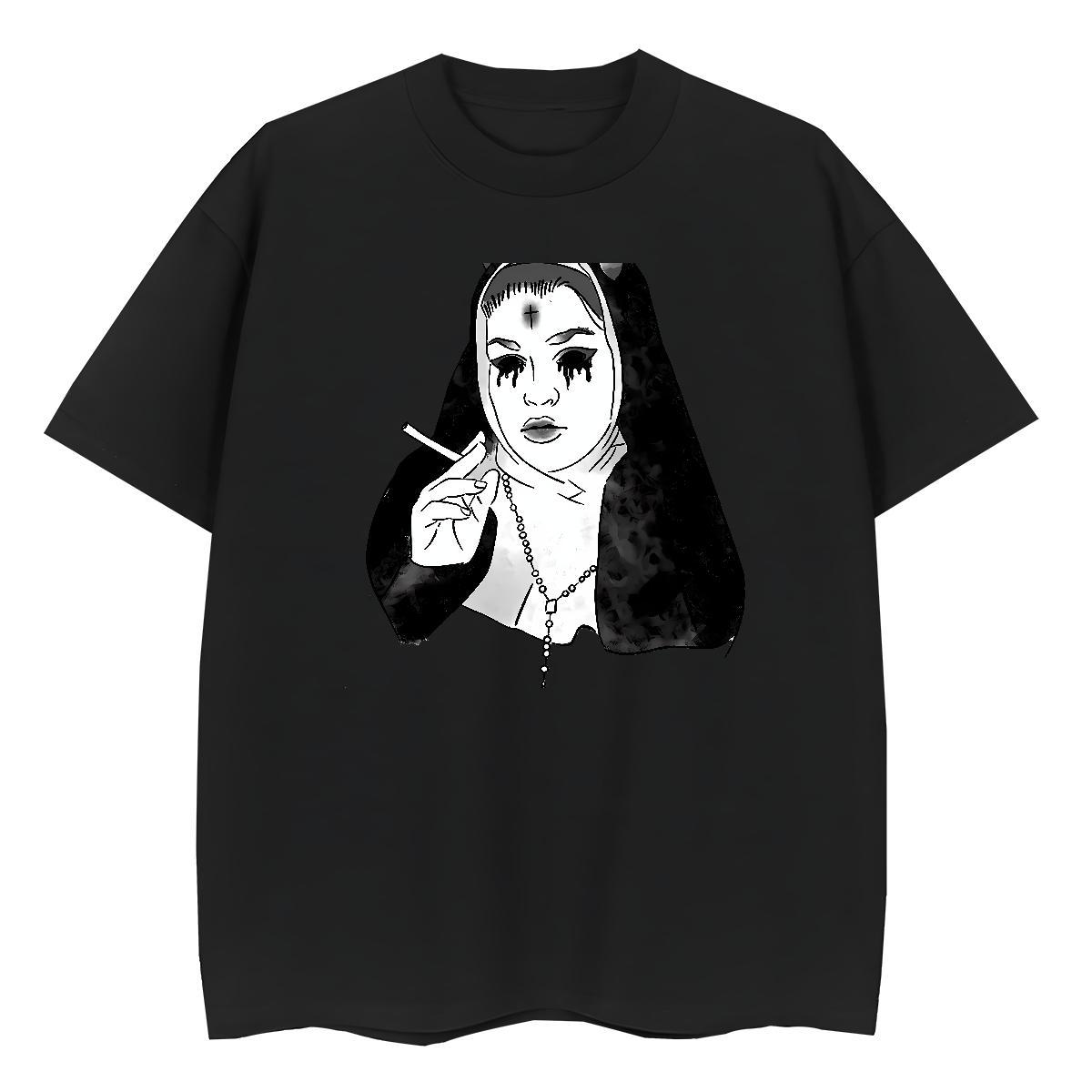 Wholesale Women Tshirts 230g Cotton nun Outdoor T Shirt For Woman Breathable Soft Anime Oversized Tops Tees