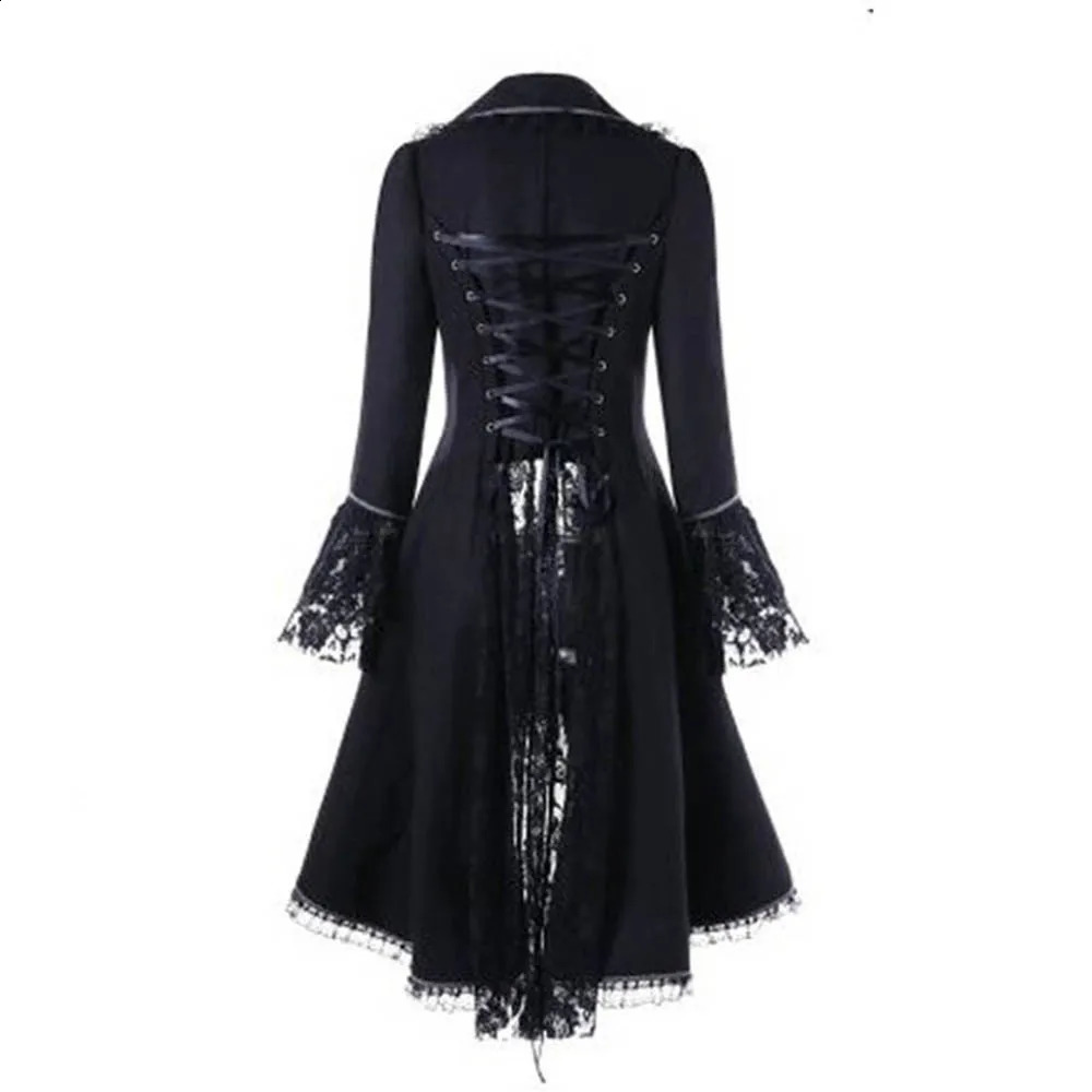 Womens lace decorative lace high coat black steampunk Victorian Gothic womens jacket medieval court dress plus size S-5XL 240823