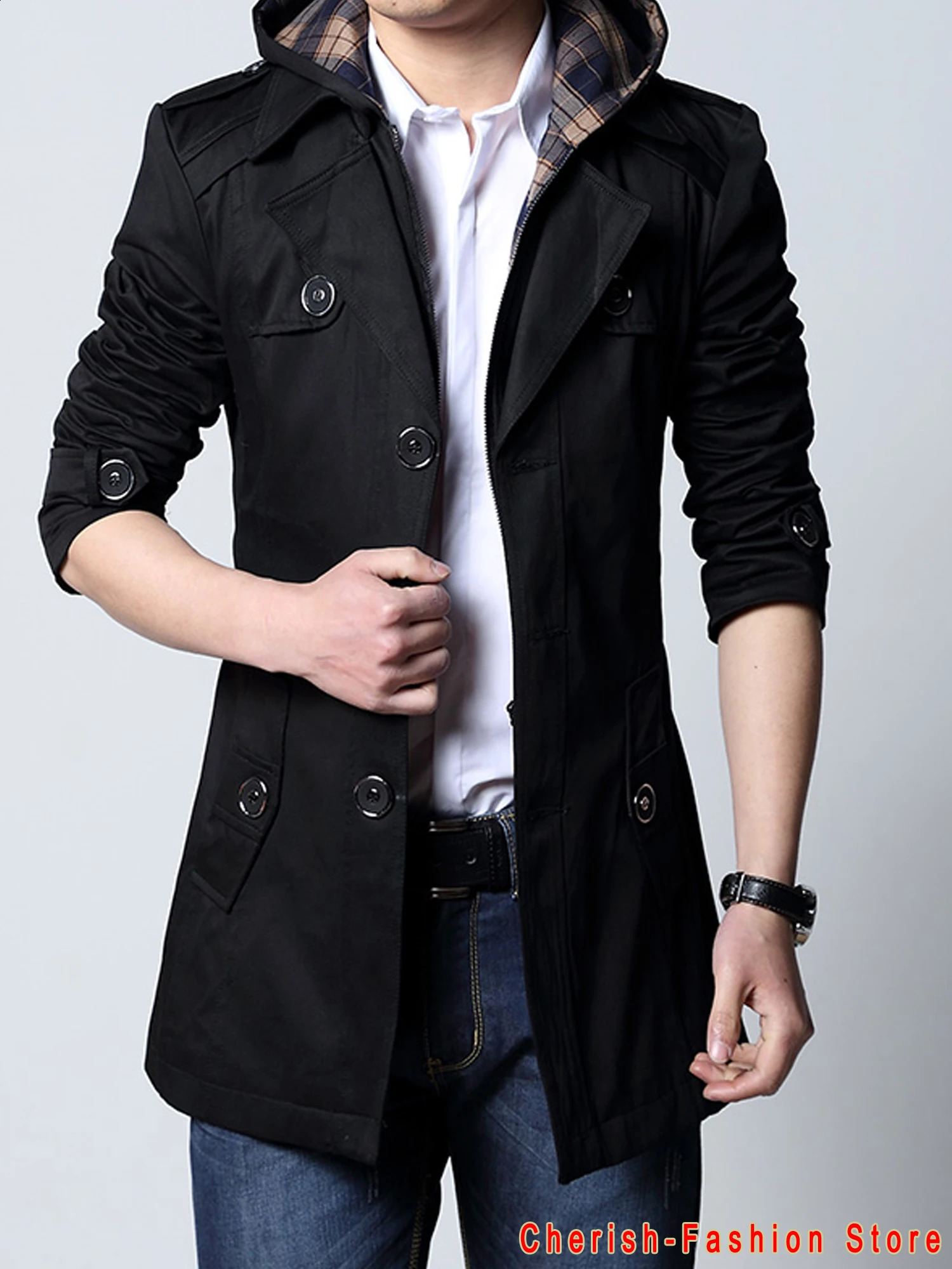Mens Windbreaker Jacket Vintage Black Khaki Spring Autumn Business Trench Male Double Breasted Retro Classic Long Coat Thick 240822