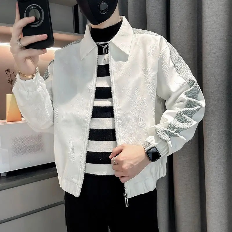 Trendy Mens Spring and Autumn Spliced Turn-down Collar Zipper Pocket Fashion Solid Loose Casual Long Sleeve Jackets 240822