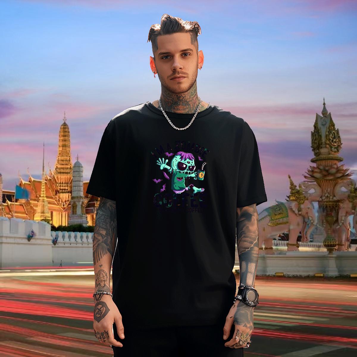 Cool T Shirts Men 230g Pure Cotton skull Home Outdoor Black White Short Sleeve O-Neck Men Tshirts DIY Customized Wear
