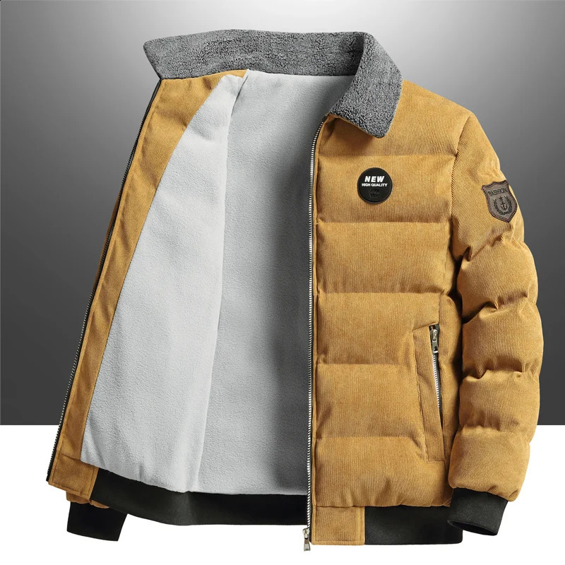 Winter wool jacket mens Parkas loose solid windproof fur collar warm Corduroy Parka fashionable casual 240822