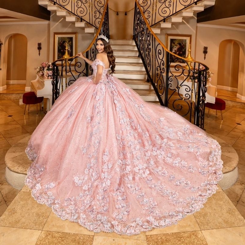 Shiny Pink Sweetheart Quinceanera Dresses Ball Gown Sequined Appliques Lace Beads Tull Sweet Dress Vestidos De XV Anos D