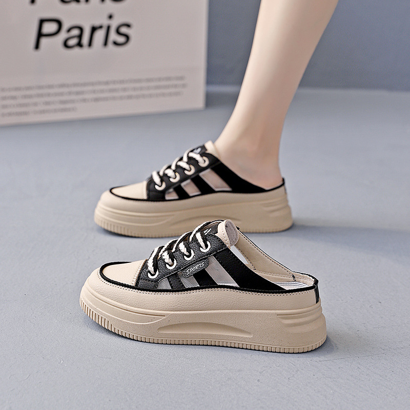 Ddmysports Baotou Alf Slippers Female New Summer Mesh Breathable Thick Bottom White One Step Pregnant Shoes B OUTDOOR
