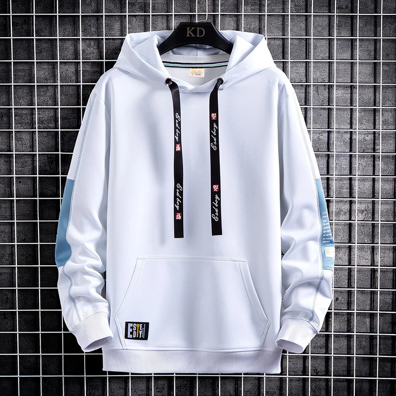 Spring Autumn Solid Mens Hoodies Outwear Casual Loose Hooded Sweatshirts Youth Harajuku Long Sleeve Pullovers Sports Tops Hoody 240823