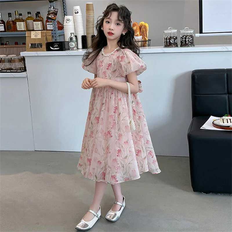 Girls Summer dress 2024 New 5-12 years old 15 years old big children sweet temperament foreign flower princess dress W240823