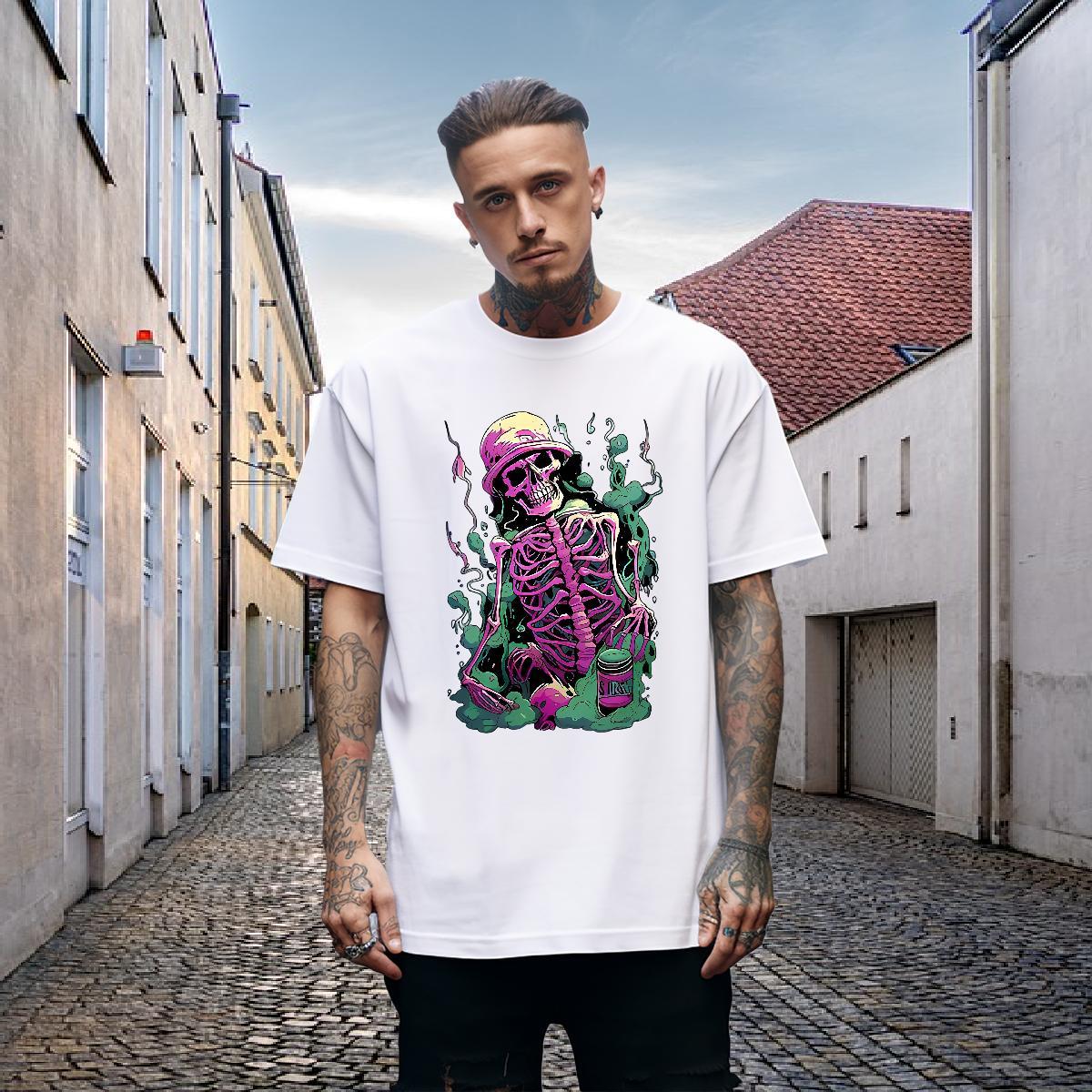 Soft Men T Shirts 100% Cotton 230g skull Sports Casual Cartoon Printing L-4XL Short Sleeve O-Neck Tshirt for Man Woman Fashion Designer Tee Shirt