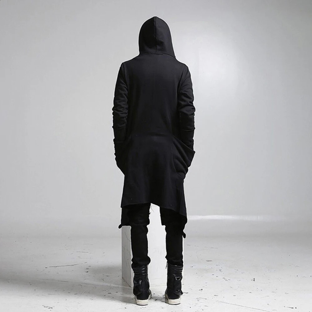 Mens Trench Coat Korean Style Dark Style Autumn And Winter Handsome Windbreaker Hip-Hop Mid-Length Trendy Mens Hooded Sweatshirt 240822