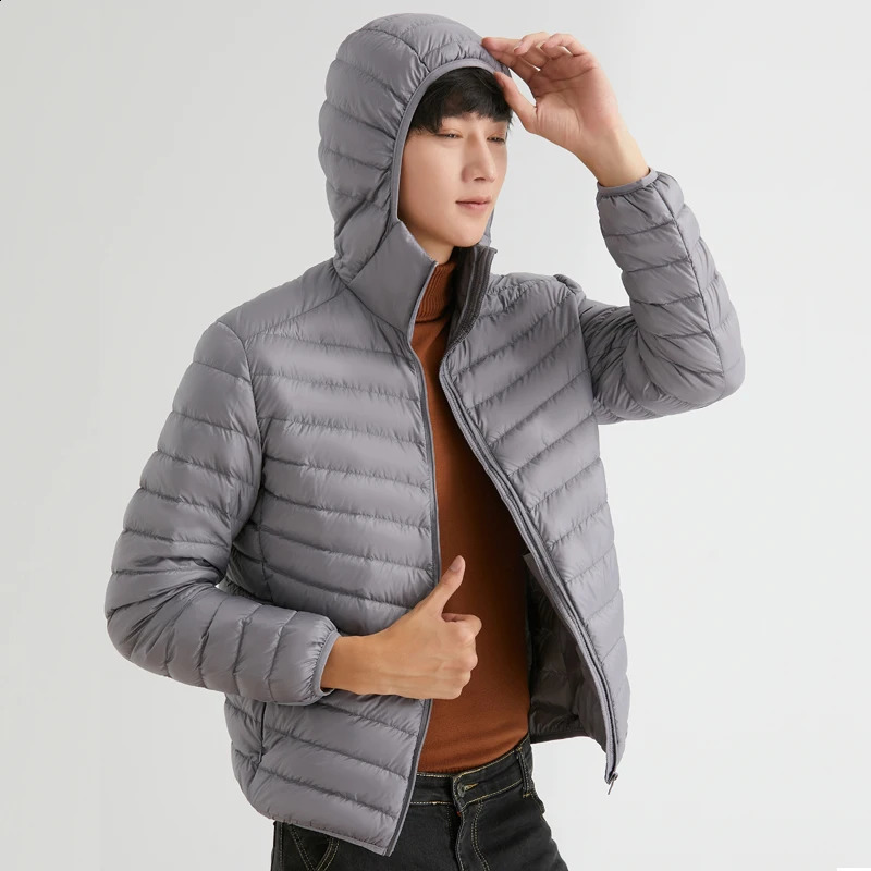 Mens ultra light 90% down jacket with hoodie lightweight well crafted windproof and warm 240822