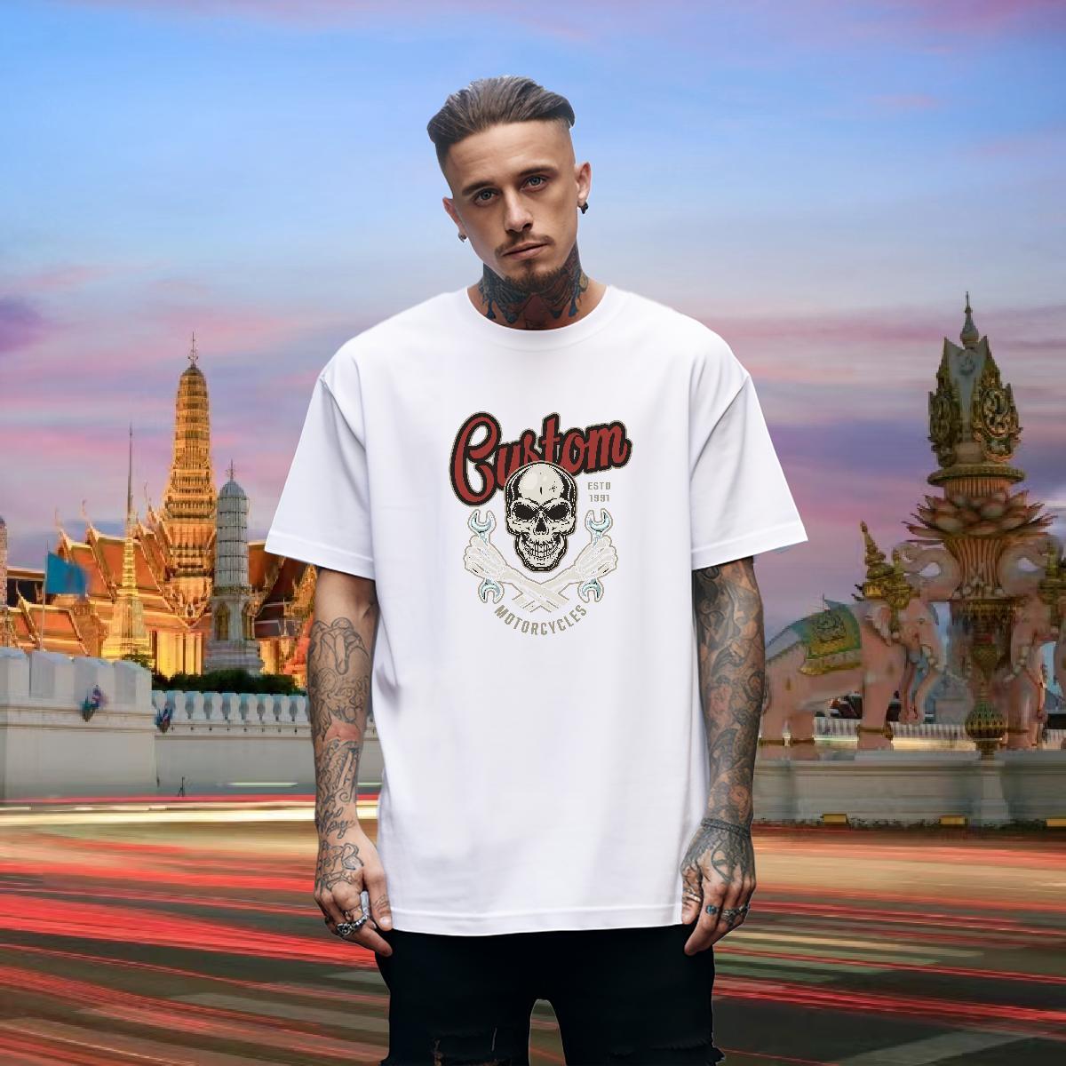 Soft T-Shirts for Men 230g 100% Cotton skull Home Outdoor Plus Size Cartoon Crew Neck Men Tees Designer Fashion Tops Shirt