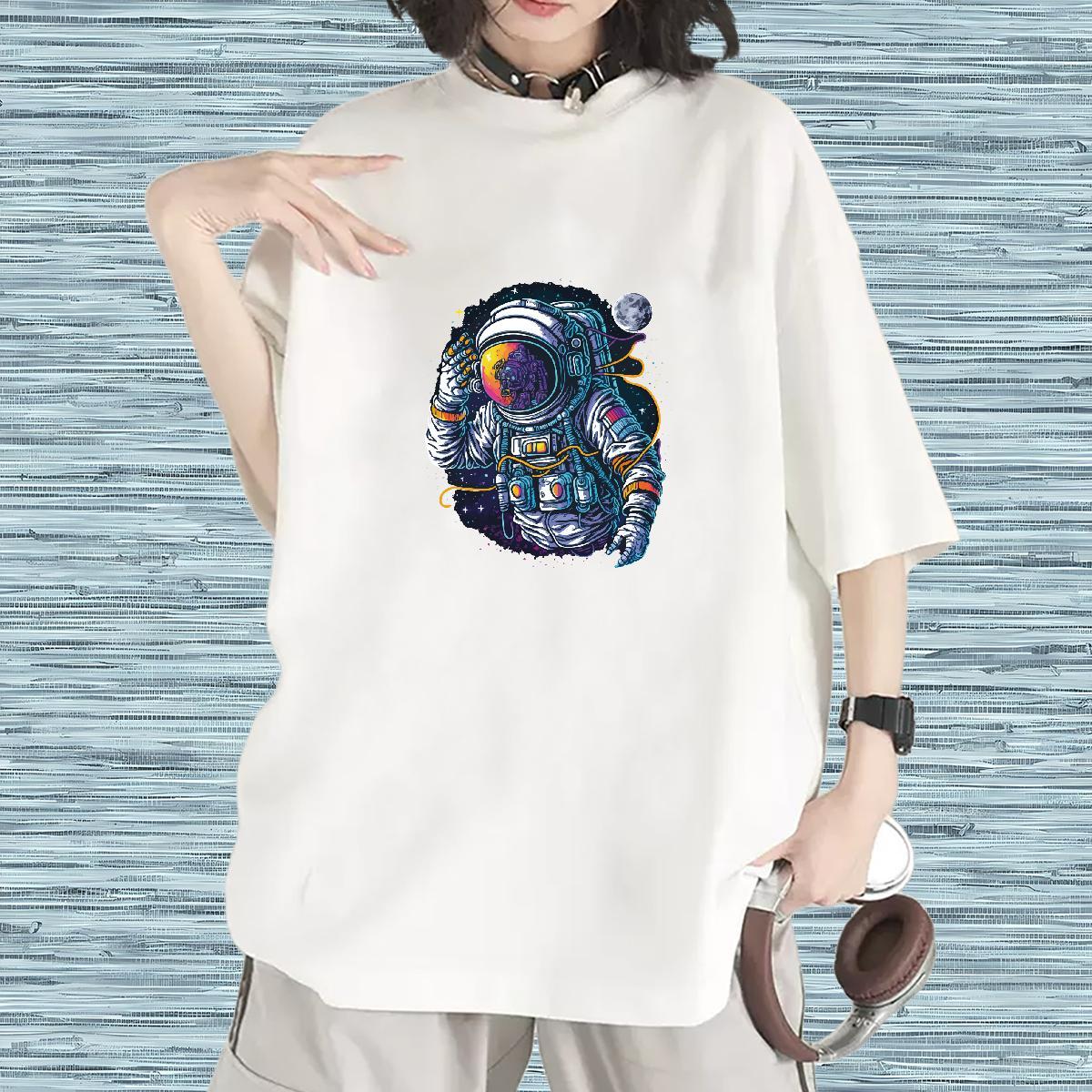 Lady Woman Tshirt 230g Cotton universe Hip Hop Street Woman T Shirts Breathable Crew Neck Custom Print Plus Size Clothes Shirt