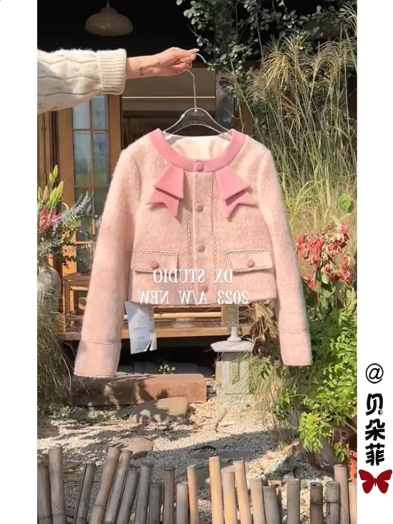 French Sweet Temperament Coat A-line Skirt Two Piece Set Women Fashion Single Breasted Gentle Thicken Spring Chic Slim Suit 240823