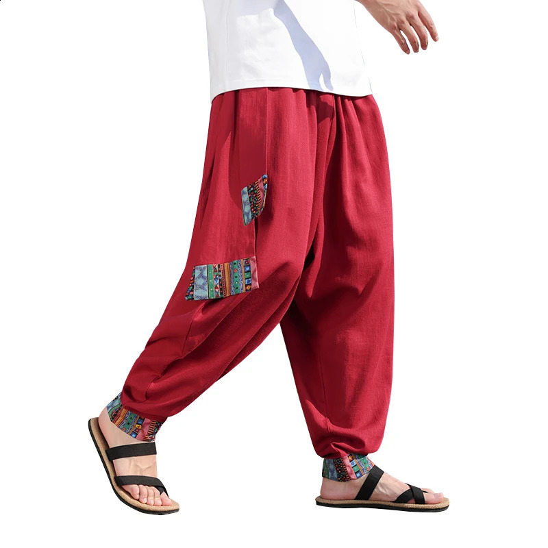 Chinese Style Mens Retro Wide Leg Pants Loose Plus Size Trendy High Street Fashion Cotton and Linen Pants Hombre Leggings 240822