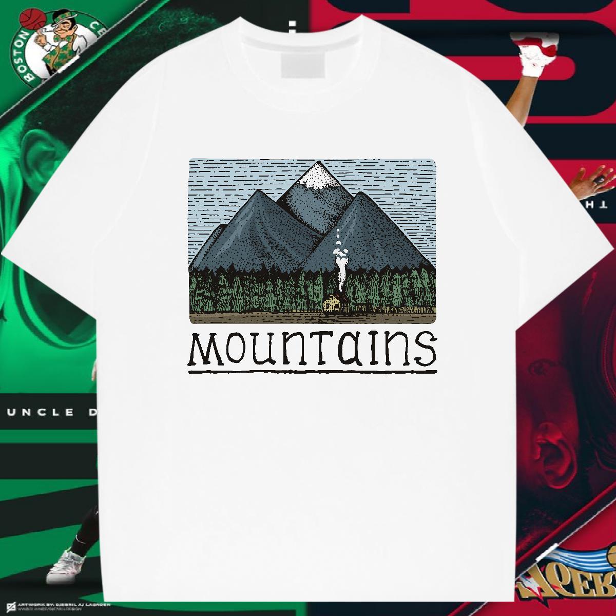 Comfortable T Shirts Men 100% Cotton 230g mountains Casual Black White Breathable Short Sleeve Tshirts Fashion Tops