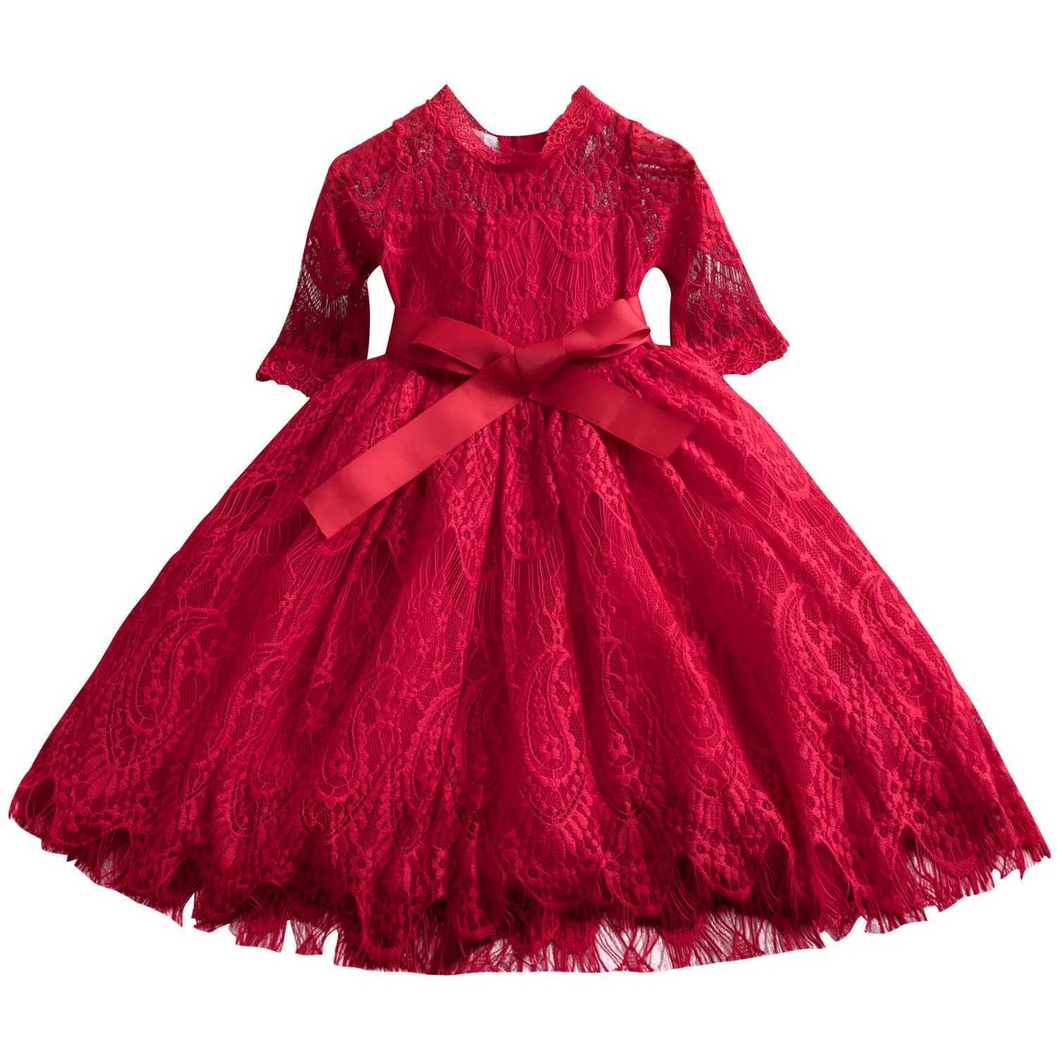 Childrens clothing girls floral lace chiffon dress wedding little girls birthday party dress childrens autumn casual clothing W240823