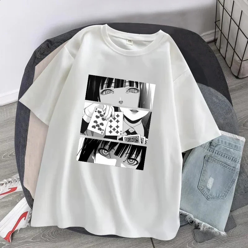 Anime womens Tshirt Kakegurui graphic short sleeved casual Harajuku street clothing oversized Y2K top 240822
