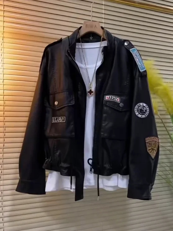 Korean high street leather jackets for women oversized jacket women Couples streetwear harajuku goth y2k clothes 240822