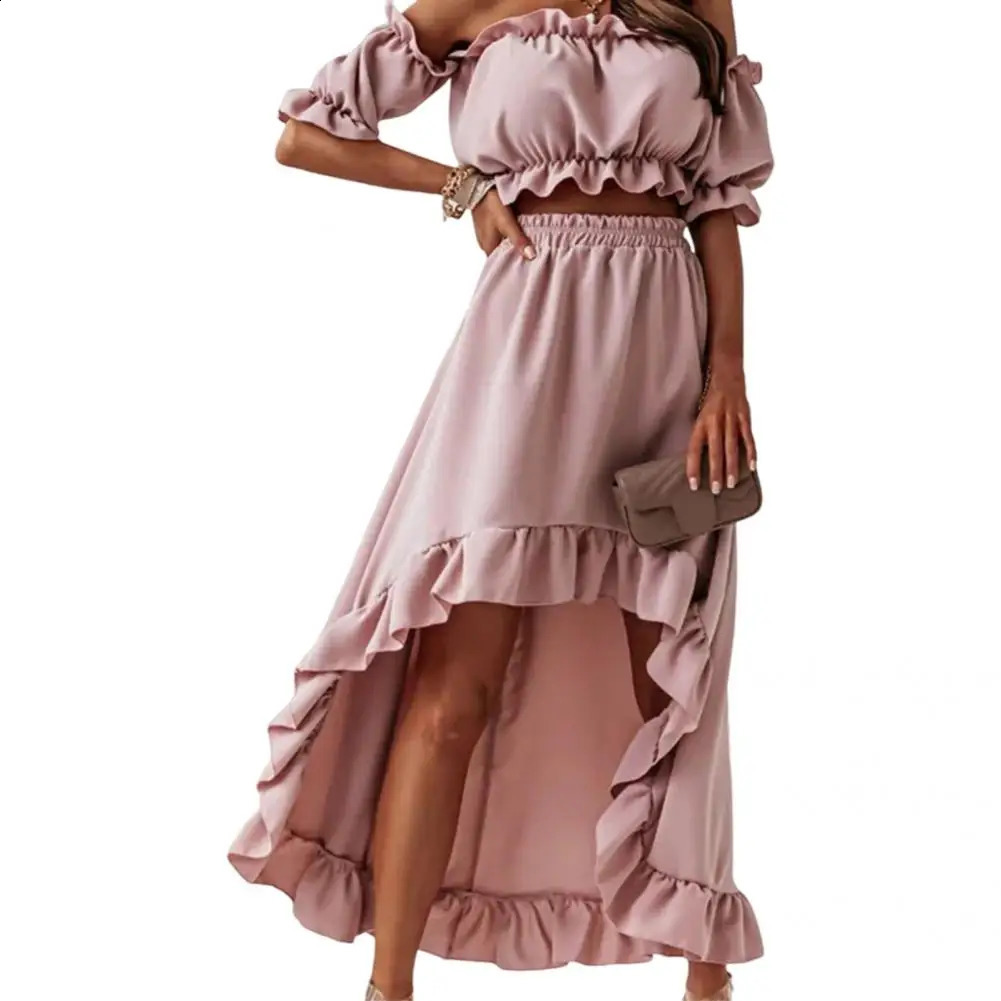Chic Women Top Set Patchwork Wear-resistant Skirt Set Pure Colors Elegant Skirt Set for Dating 240823