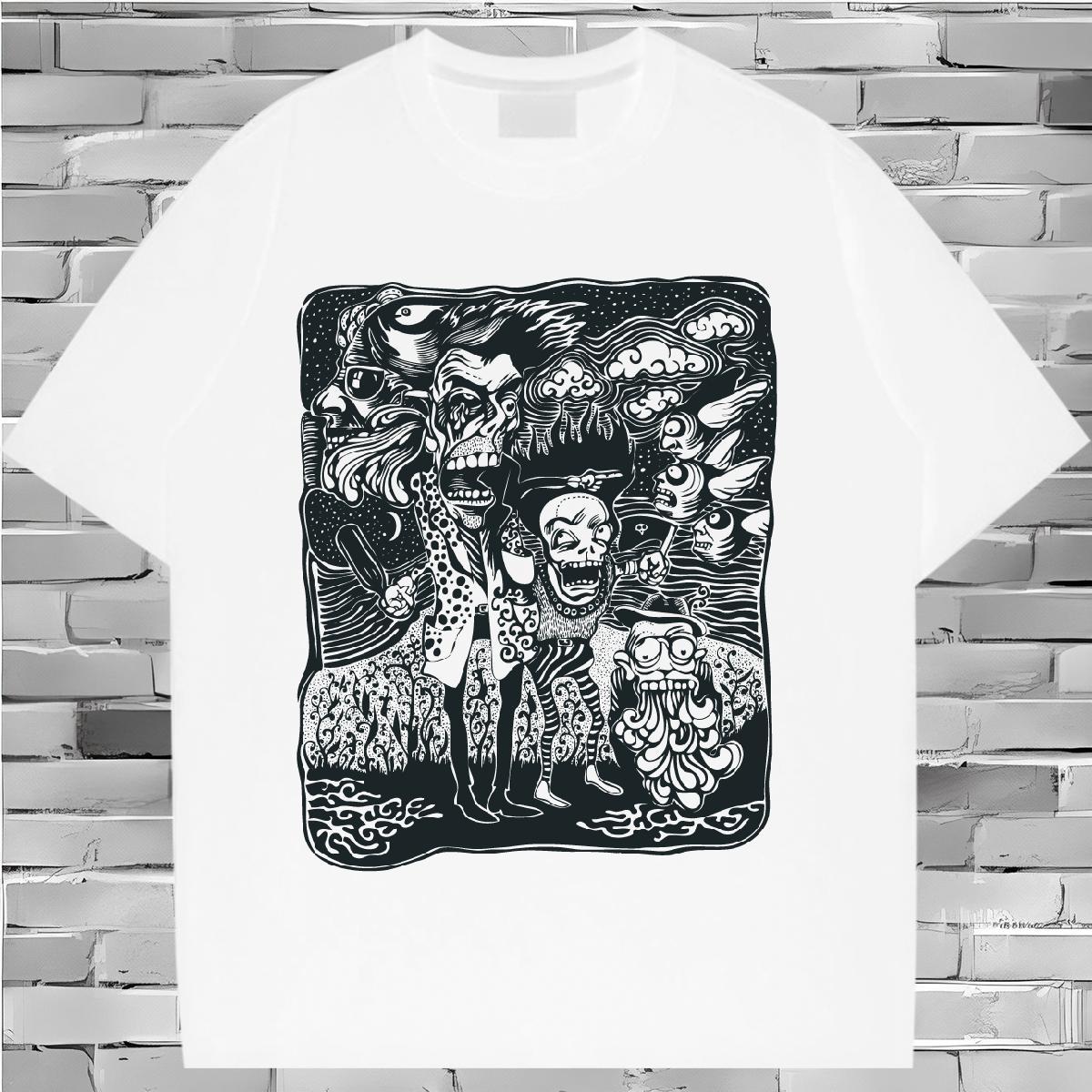 5A Unisex Tshirts 230g 100% Cotton scary Street Casual T Shirt For Woman Short sleeve Soft White Plus Size Top Tees