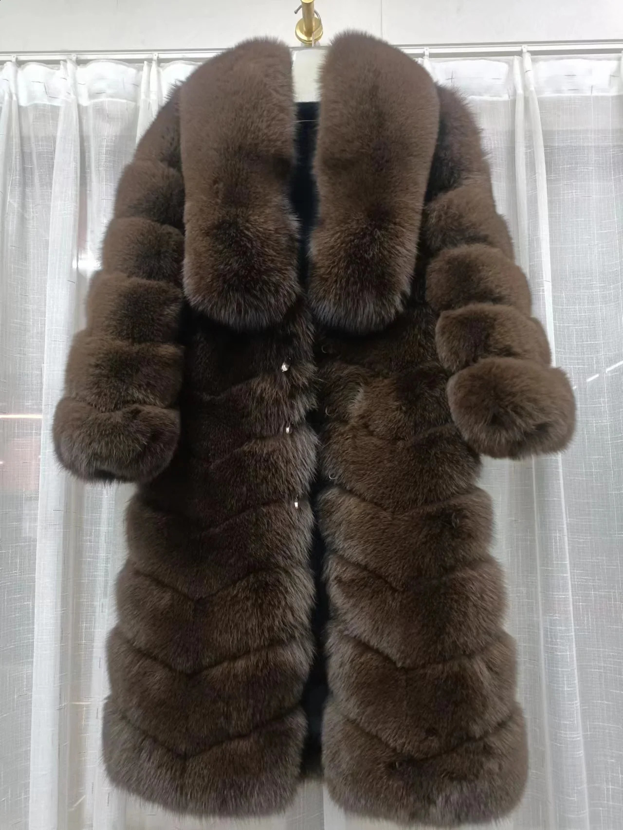 Winter Long Real Fox Fur Coat For Women Full Sleeves Plush Silver Fox Fur Jacket Lady Streetwear Thick Warm Overcoat 240823