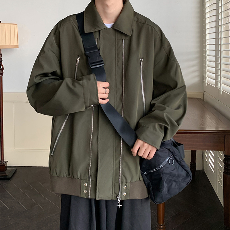 American Functional Style Pilot Jacket Mens Spring and Autumn New Zipper Jacket Loose Trendy Style Workwear Baseball Uniform