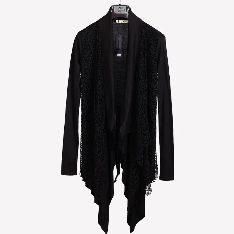 Spring Autumn Knitted Trench Coat Long Cardigan Mens Korean Fashion Knitwear Vintage Street Casual Jackets And Coats 240822