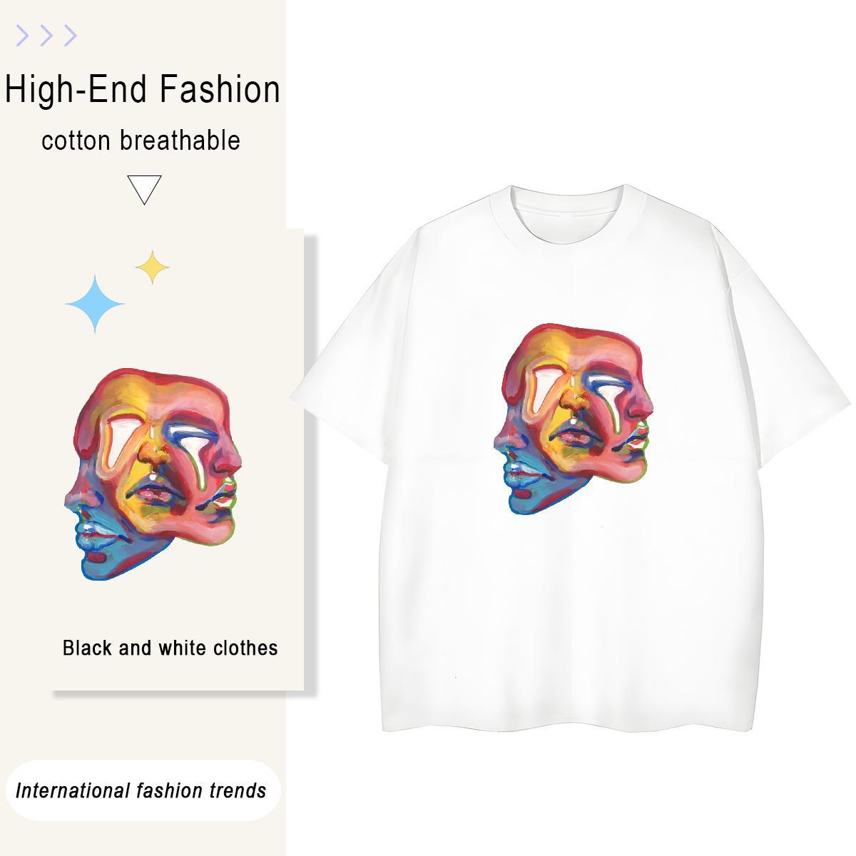 Wholesale Woman Tshirt 230g Cotton painting Home Outdoor T-Shirts Breathable Crew Neck Black Oversized Tops