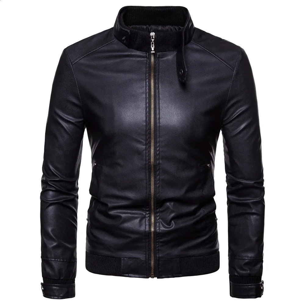 Spring and Autumn Mens Casual High Quality Leather Jacket Korean Edition Slim fit Stand up Collar PU Leather Jacket 240822