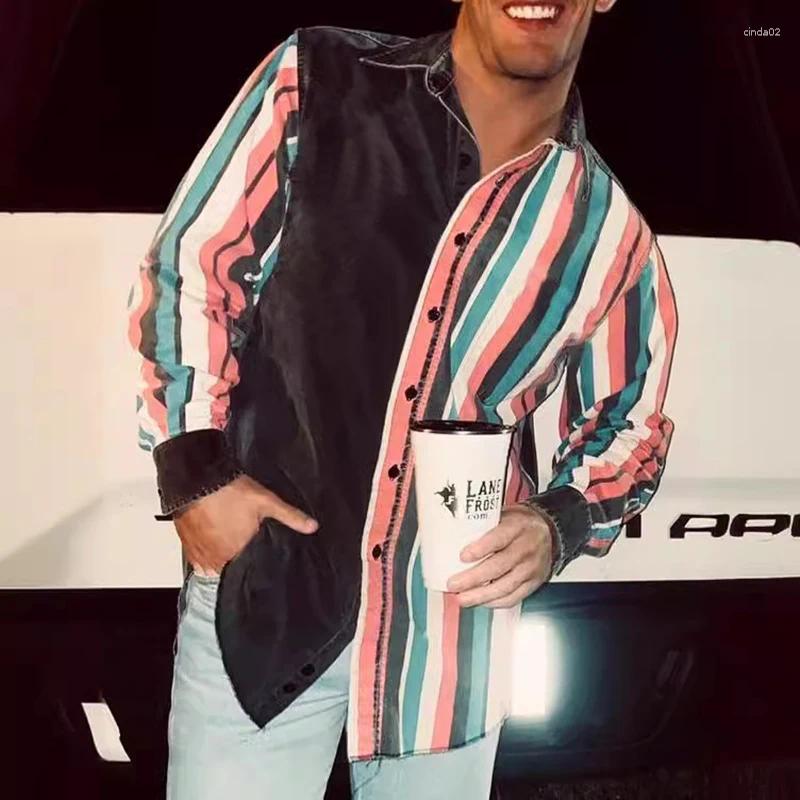 Men's Casual Shirts Summer Social Buttons Down Shirt Long Sleeve Western Cowboy Vintage Retro Printed Beach Clothing Mens B3