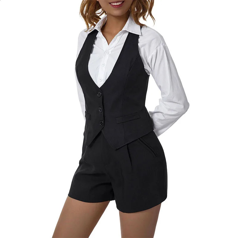 Xingqing Women Fashion V-Neck Sleeveless Button Down Fitted Racer Back Classic Vest Shirts Separate Waistcoat for Formal Wear 240823