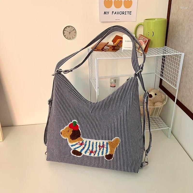 Totes Sausage Dog Multi Functional Bag For Women 2024 Large Capacity Single Shoulder Tote Fashion Striped Bolsa De Hombro