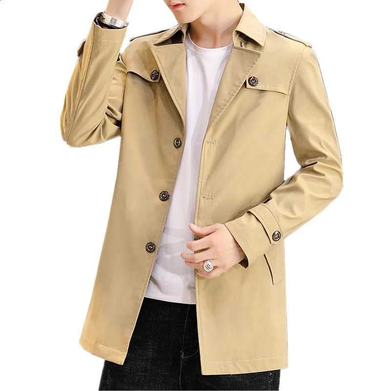 Army Green V-neck Trench Coat Mens Double-breasted Slim Long Jacket Spring and Autumn Windbreaker Grey Khaki Black Overcoat 240822
