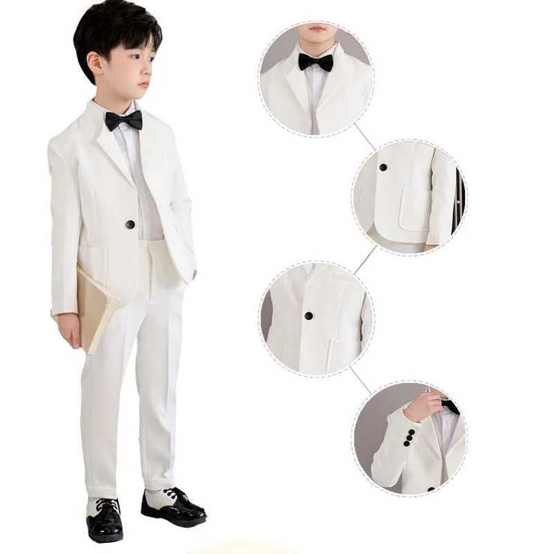Mens and childrens white immersion jacket pants bow tie 3PS photography set childrens birthday performance dress boy host groom set W240823