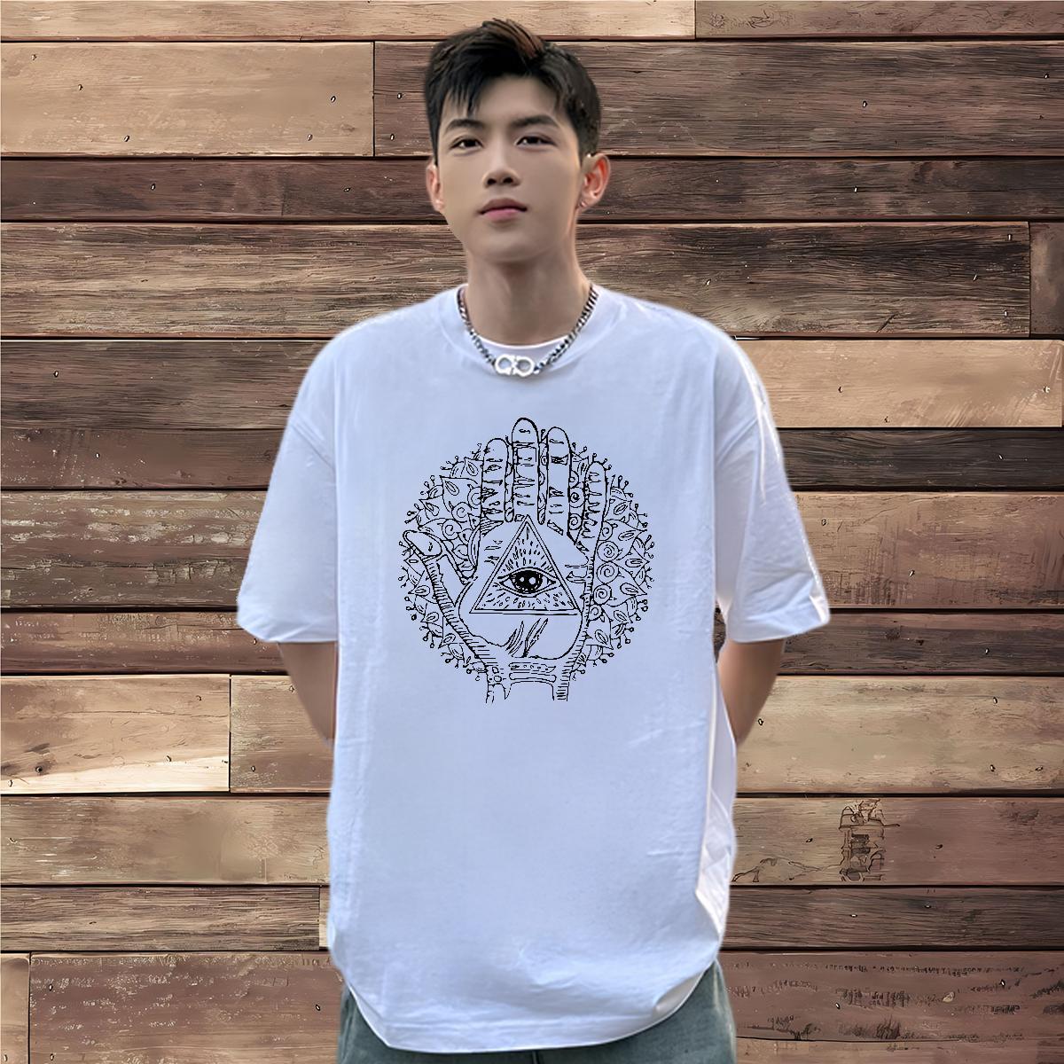 Popular T Shirt For Man 100% Cotton 230g eye of the devil Casual White Plus Size Breathable Crew Neck Men Tops Tees New Designer Clothings