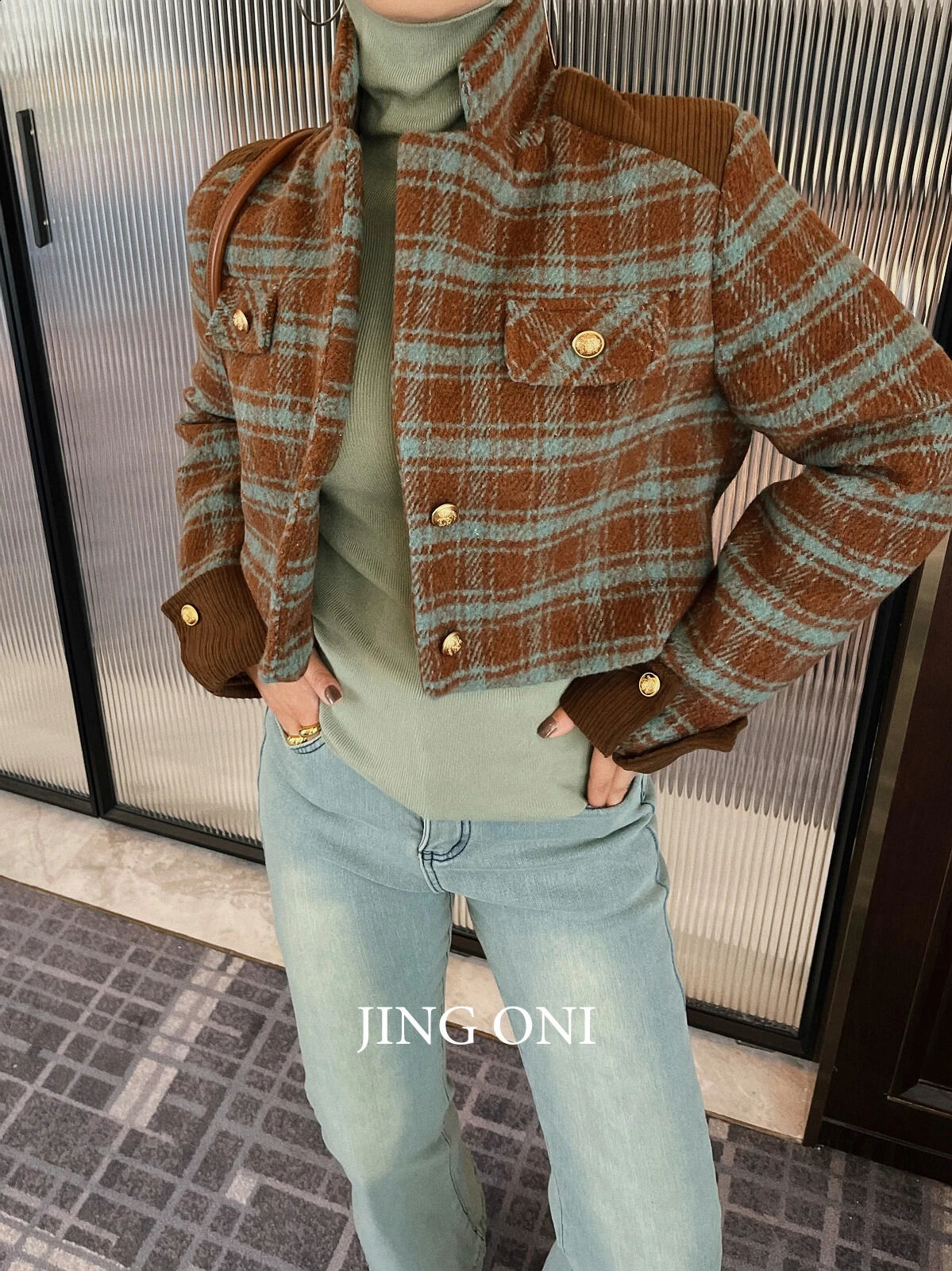 Plaid Tweed Jackets Coat Woman Clothing Korean Fashion Style Y2k Autumn Vintage Elegant Winter Tops Cropped Outerwear 240822