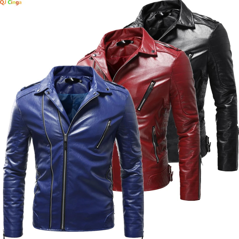 Black Mens Windproof Biker Leather Jacket Red Brown Blue PU Coat Fashion Casual Overcoat male Tops Outerwear S-4XL 5XL 240822
