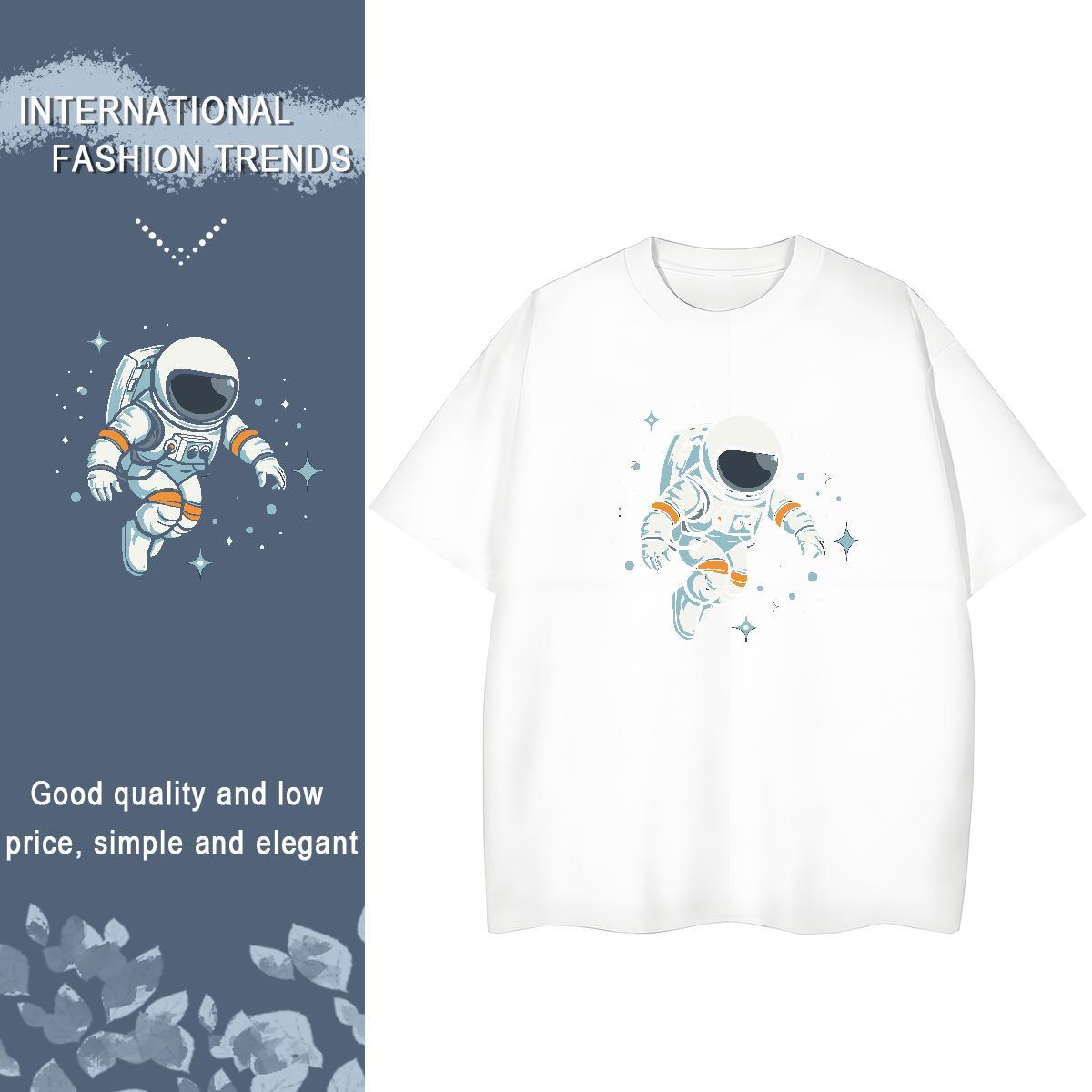 Unisex Women Tees 230g Pure Cotton cosmonaut Street Wear T-Shirts Breathable DIY Printed Tops
