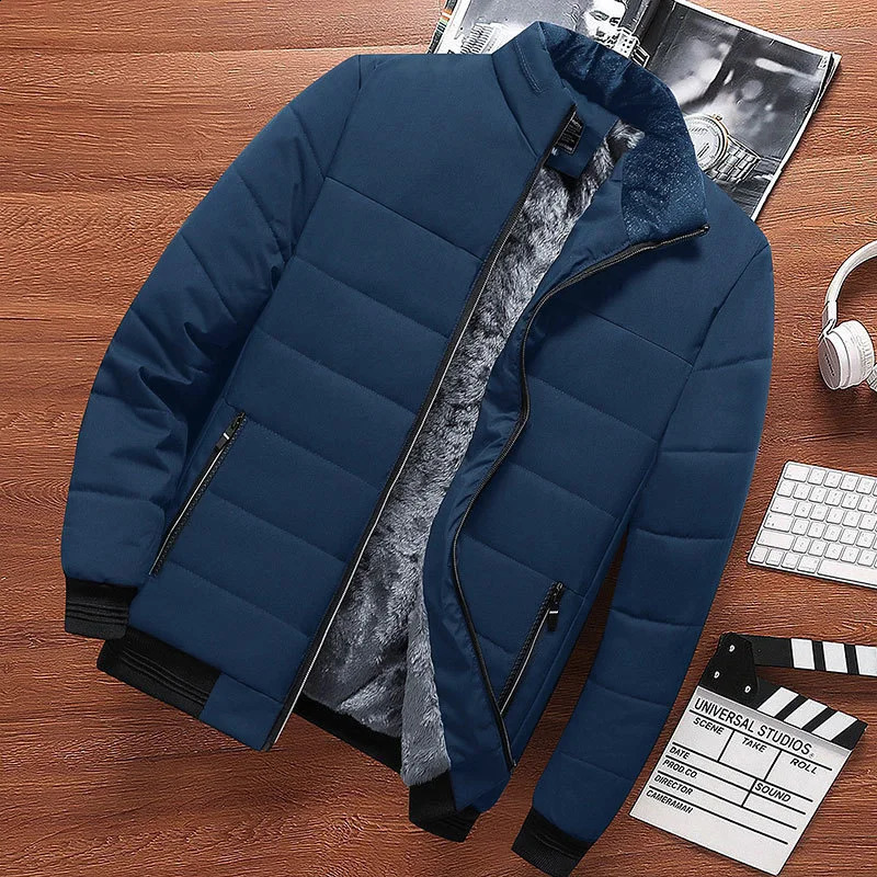 Treesolo mens fashion clothing rack collar keeps warm jacket cotton padded cushioned autumn winter fur lined 240822