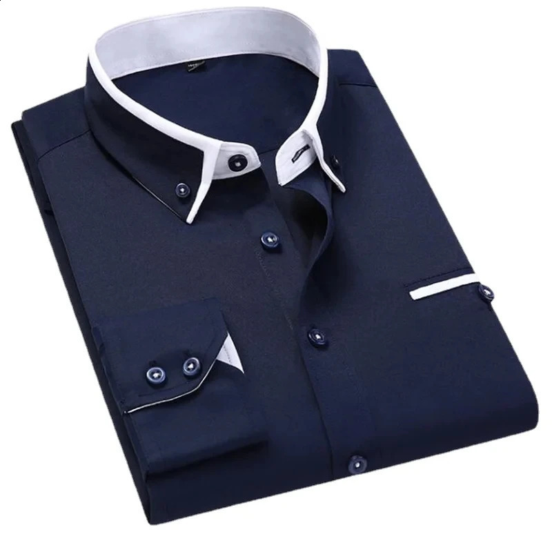 KX421 13 Color 8XL British-Style Men Spring Long-Sleeved Shirts/Male Slim Fit Business Casual Shirts Male Social Casual Button 240822