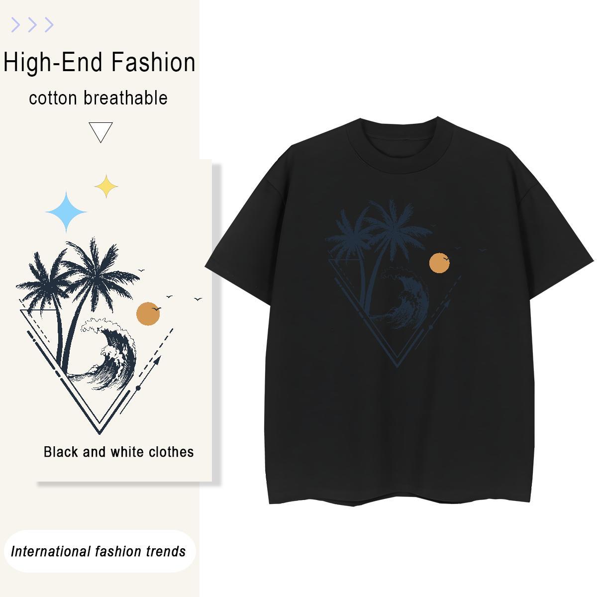 Free Shipping Couples T Shirts 100% Cotton 230g sea wave Street Wear Women T Shirts Comfortable DIY Anime Printed Polos