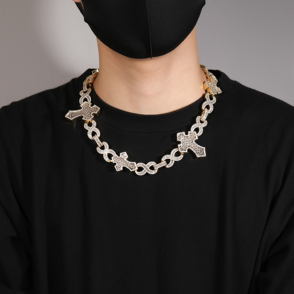 Hip Hop 8 Shape Infinite Cross Cuban Chain Necklace Bracelets 5A Zircon Mens Jewelry