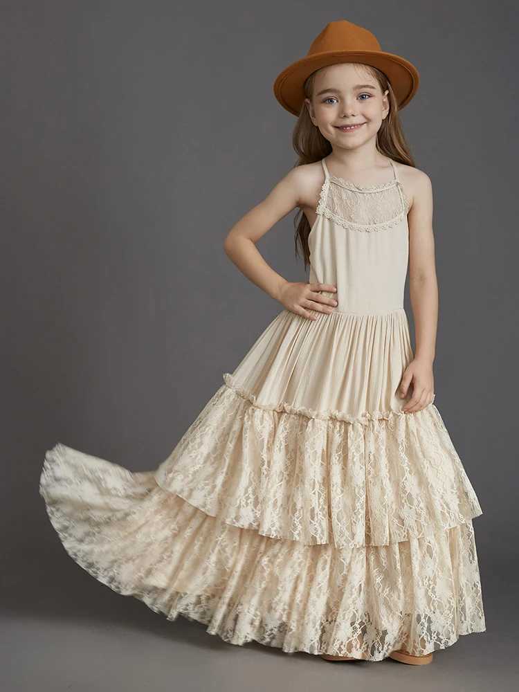 Plus size princess girl lace long dress baby children flower wedding Christmas party vest childrens clothing 3-15 years W240823